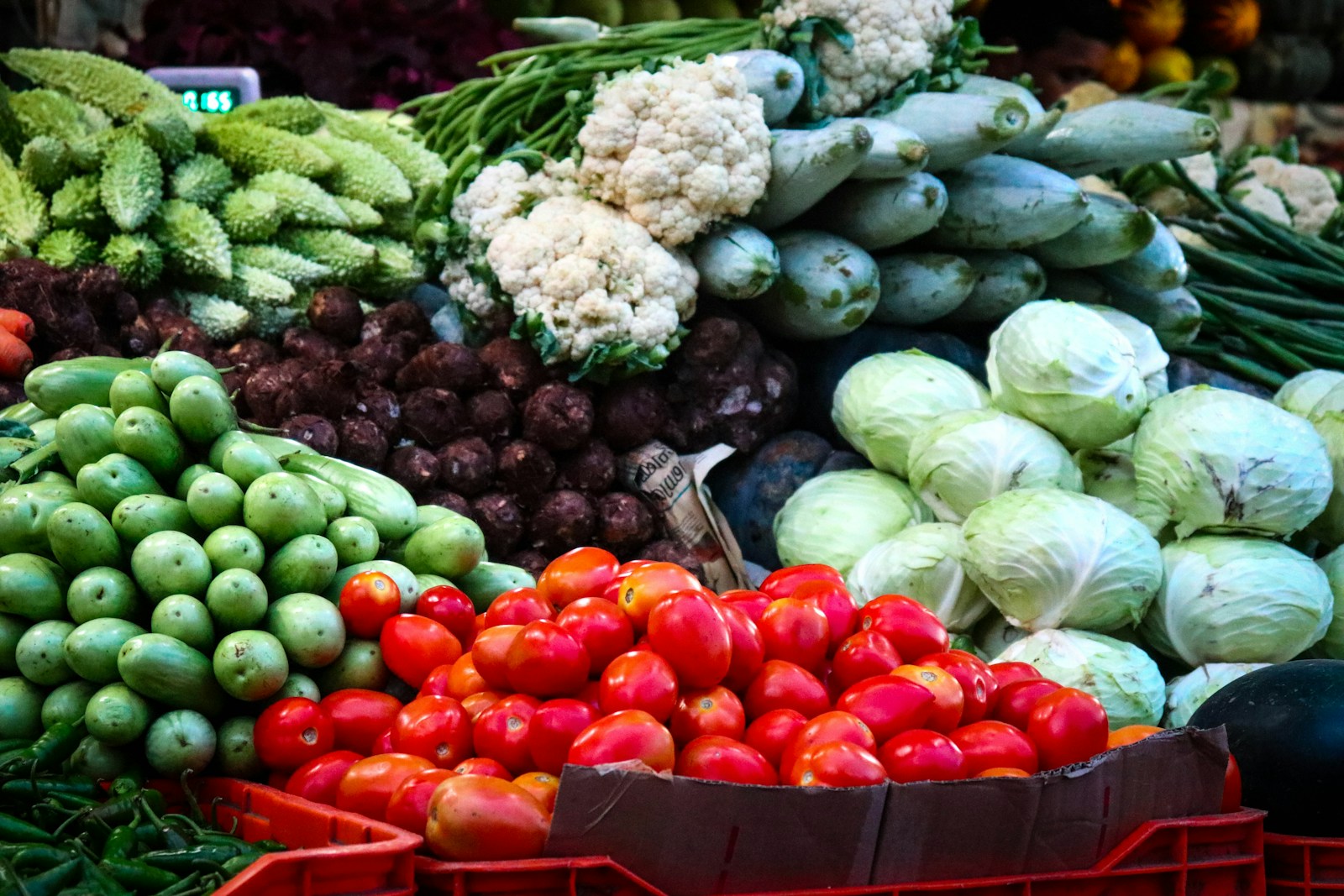 low light photography of pile of vegetables